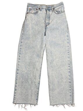 Levis Ribcage Straight Ankle Jeans Light Wash Frayed Hem Women’s Size 28